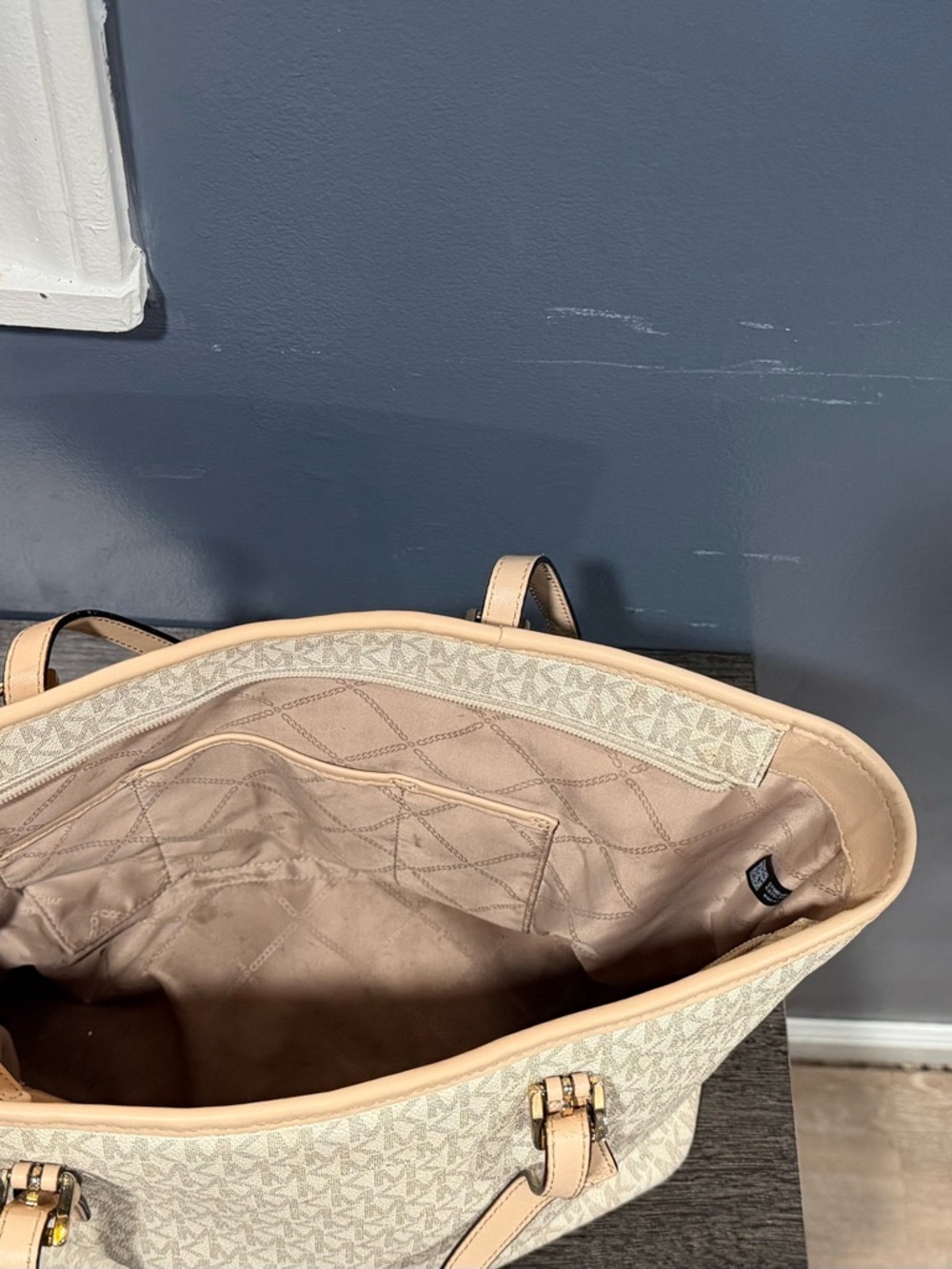 Michael Kors Neutral Monogram Tote in Beige and Light Tan